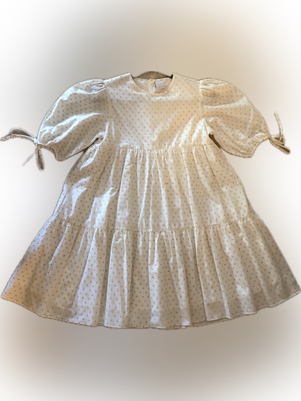 Propper Cream Dot Tiered Dress with Puff Tie Sleeves